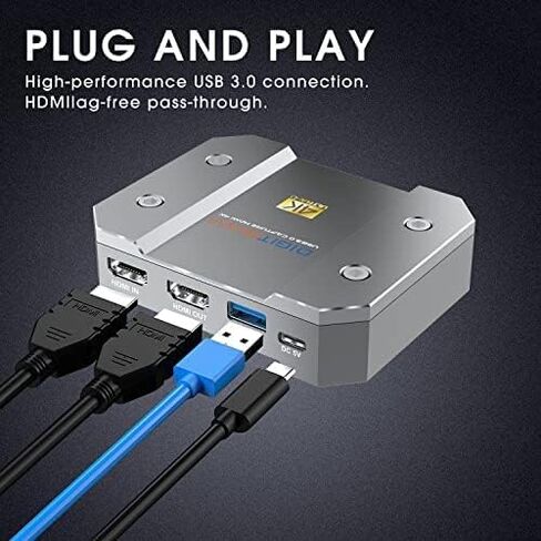 صندوق التقاط الفيديو، بطاقة التقاط الألعاب 4K، بطاقة التقاط خارجية - 4K60 HDR Zero-lag Passthrough، البث والتسجيل حتى 4K30، التوصيل والتشغيل، Live Gamer مع PS5، PS4، Xbox، Switch، OBS/PC/MAC in Kuwait