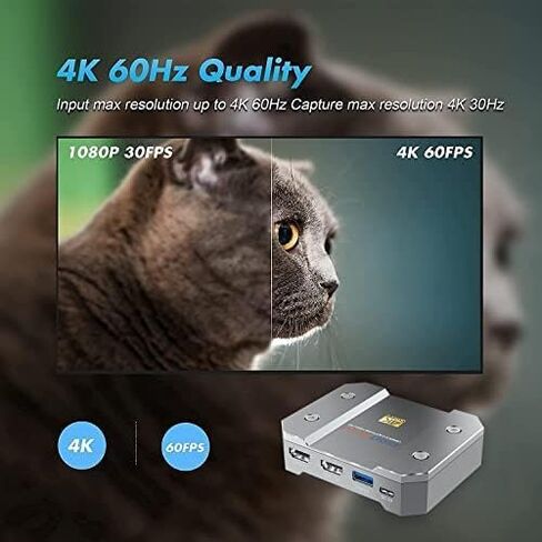 صندوق التقاط الفيديو، بطاقة التقاط الألعاب 4K، بطاقة التقاط خارجية - 4K60 HDR Zero-lag Passthrough، البث والتسجيل حتى 4K30، التوصيل والتشغيل، Live Gamer مع PS5، PS4، Xbox، Switch، OBS/PC/MAC in Kuwait