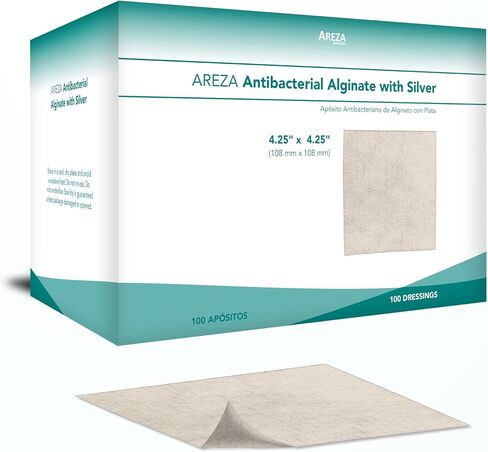 Silver Alginate (Antibacterial Alginate with Silver) 4.25"x4.25" Sterile; 20 Wound Dressings Per Box (1) Areza Medical in Saudi Arabia
