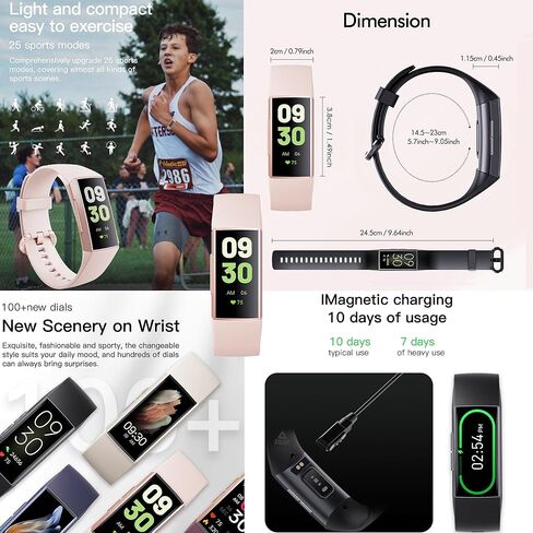 ساعة ذكية AMOLED مقاس 1.1 بوصة لتتبع اللياقة البدنية مع مراقب معدل ضربات القلب، عداد الخطوات، مراقب النوم، تتبع السعرات الحرارية، متتبع النشاط IP68 المقاوم للماء لأجهزة Android iPhones النساء والرجال in Kuwait
