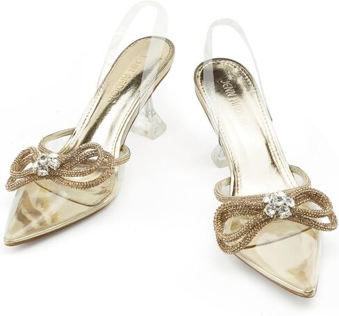 JENN ARDOR Slingback Heels for Women Low Heels Dress Shoes Bow Kitten Pumps Rhinestone Dressy Heeled Sandals in Saudi Arabia