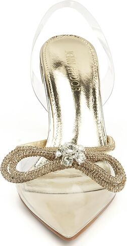 JENN ARDOR Slingback Heels for Women Low Heels Dress Shoes Bow Kitten Pumps Rhinestone Dressy Heeled Sandals in Saudi Arabia