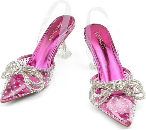 JENN ARDOR Slingback Heels for Women Low Heels Dress Shoes Bow Kitten Pumps Rhinestone Dressy Heeled Sandals in Saudi Arabia