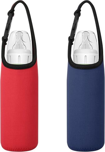 Beautyflier Neoprene Carrying Bag for Dr. Brown’s Natural Narrow Baby Bottles 8 oz, 3mm Thicken Heat and Cold Retention Glass Water Bottles Carrier (Red+Dark Blue) in Saudi Arabia