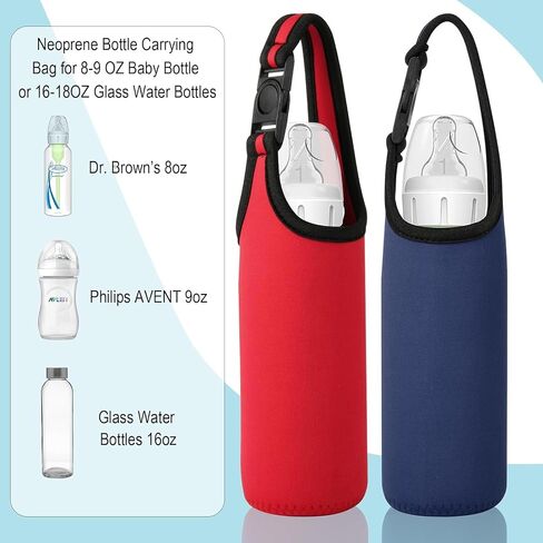 Beautyflier Neoprene Carrying Bag for Dr. Brown’s Natural Narrow Baby Bottles 8 oz, 3mm Thicken Heat and Cold Retention Glass Water Bottles Carrier (Red+Dark Blue) in Saudi Arabia
