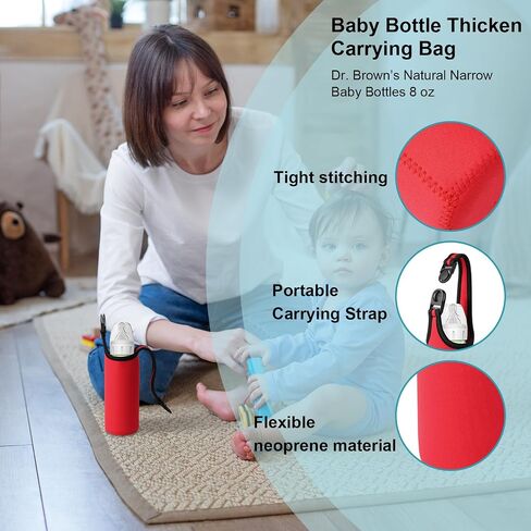 Beautyflier Neoprene Carrying Bag for Dr. Brown’s Natural Narrow Baby Bottles 8 oz, 3mm Thicken Heat and Cold Retention Glass Water Bottles Carrier (Red+Dark Blue) in Saudi Arabia