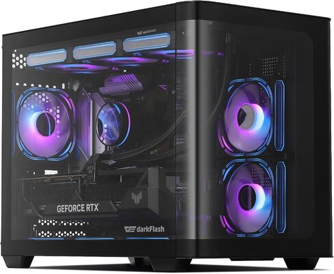 darkFlash Micro-ATX Gaming PC Case, MATX PC Case with 3 x 120mm ARGB Fans, Panoramic View Dual Tempered Curve Glass Computer Case, USB 3.0 Port, Supports Dual 360mm AIO, Black(DPW90M) in Saudi Arabia