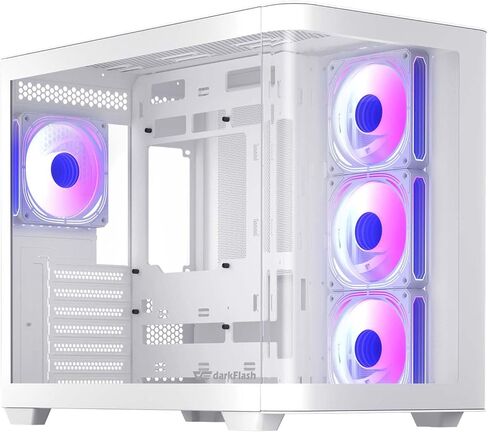 darkFlash Micro-ATX Gaming PC Case, MATX PC Case with 3 x 120mm ARGB Fans, Panoramic View Dual Tempered Curve Glass Computer Case, USB 3.0 Port, Supports Dual 360mm AIO, Black(DPW90M) in Saudi Arabia