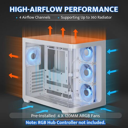 darkFlash Micro-ATX Gaming PC Case, MATX PC Case with 3 x 120mm ARGB Fans, Panoramic View Dual Tempered Curve Glass Computer Case, USB 3.0 Port, Supports Dual 360mm AIO, Black(DPW90M) in Saudi Arabia