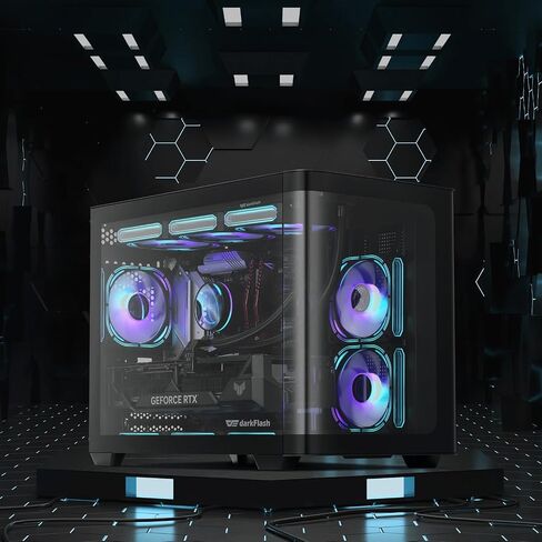darkFlash Micro-ATX Gaming PC Case, MATX PC Case with 3 x 120mm ARGB Fans, Panoramic View Dual Tempered Curve Glass Computer Case, USB 3.0 Port, Supports Dual 360mm AIO, Black(DPW90M) in Saudi Arabia