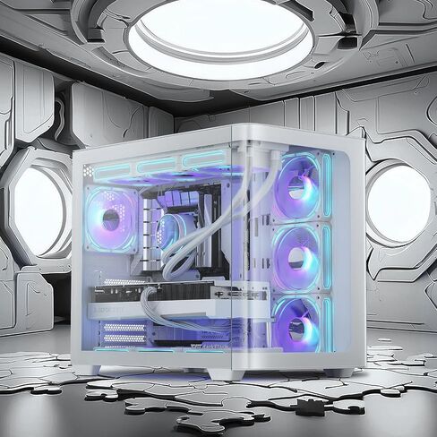 darkFlash Micro-ATX Gaming PC Case, MATX PC Case with 3 x 120mm ARGB Fans, Panoramic View Dual Tempered Curve Glass Computer Case, USB 3.0 Port, Supports Dual 360mm AIO, Black(DPW90M) in Saudi Arabia