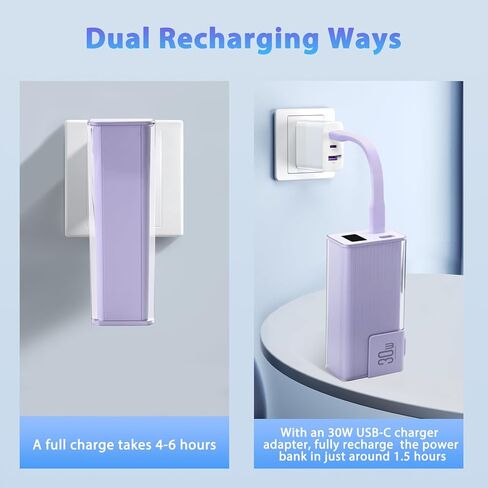 Miady PD 30W Portable Charger with Foldable Wall Plug, 10000mAh Fast Charging Power Bank with USB-C Cable & LED Display Small Battery Pack Compatible with iPhone 16/15/14 Samsung iPad etc (Purple) in Saudi Arabia