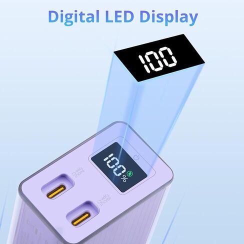 Miady PD 30W Portable Charger with Foldable Wall Plug, 10000mAh Fast Charging Power Bank with USB-C Cable & LED Display Small Battery Pack Compatible with iPhone 16/15/14 Samsung iPad etc (Purple) in Saudi Arabia