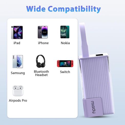 شاحن محمول Miady PD 30 واط مع قابس حائط قابل للطي، بنك طاقة سريع الشحن 10000 مللي أمبير في الساعة مع كابل USB-C وشاشة LED حزمة بطارية صغيرة متوافقة مع iPhone 16/15/14 Samsung iPad وما إلى ذلك (أرجواني) in Kuwait