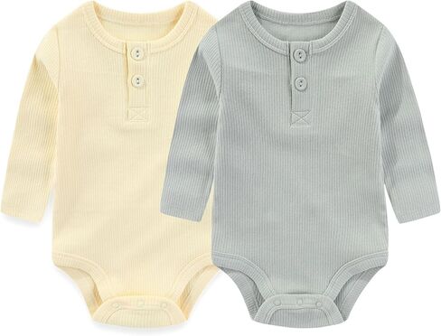 Baby Girls' Long-Sleeve Bodysuit Soft Stretchy Ribbed Unisex Baby Clothes, Pack of 2 in Saudi Arabia