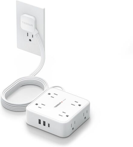 Surge Protector Power Strip, TESSAN Flat Plug Extension Cord with Multiple Outlets, 8 AC Outlets, 3 USB Ports(2 USB C), 5 Ft, 900 Joules Protection, 3-Sided Charging Station for Home Office Dorm Room in Saudi Arabia