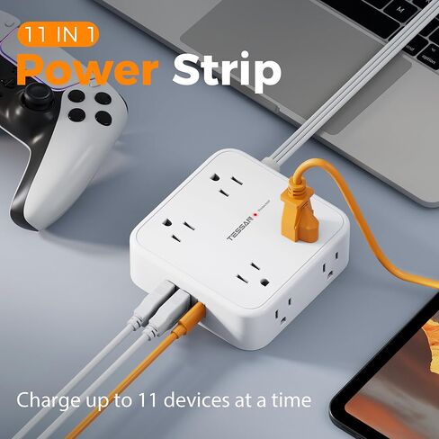 Surge Protector Power Strip, TESSAN Flat Plug Extension Cord with Multiple Outlets, 8 AC Outlets, 3 USB Ports(2 USB C), 5 Ft, 900 Joules Protection, 3-Sided Charging Station for Home Office Dorm Room in Saudi Arabia