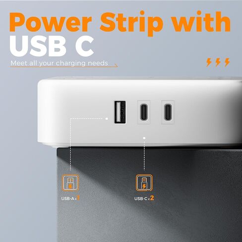 Surge Protector Power Strip, TESSAN Flat Plug Extension Cord with Multiple Outlets, 8 AC Outlets, 3 USB Ports(2 USB C), 5 Ft, 900 Joules Protection, 3-Sided Charging Station for Home Office Dorm Room in Saudi Arabia