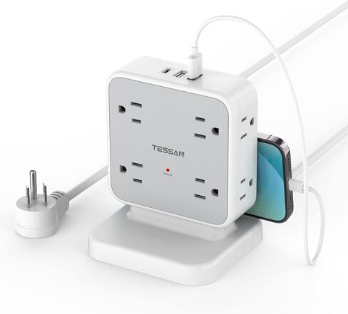 Surge Protector Power Strip, TESSAN Flat Plug Extension Cord with Multiple Outlets, 8 AC Outlets, 3 USB Ports(2 USB C), 5 Ft, 900 Joules Protection, 3-Sided Charging Station for Home Office Dorm Room in Saudi Arabia