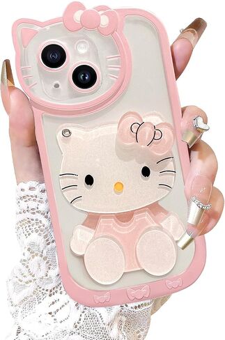 for iPhone 7 8 SE Kawaii Cartoon Cute Pink Phone Case，with Mirror, Makeup Mirror Phone Case, Pink Cute Girl Phone Case in Saudi Arabia