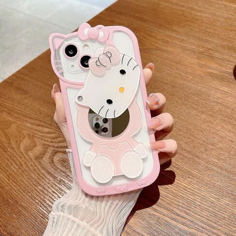 for iPhone 7 8 SE Kawaii Cartoon Cute Pink Phone Case，with Mirror, Makeup Mirror Phone Case, Pink Cute Girl Phone Case in Saudi Arabia