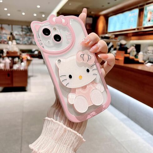 for iPhone 7 8 SE Kawaii Cartoon Cute Pink Phone Case，with Mirror, Makeup Mirror Phone Case, Pink Cute Girl Phone Case in Saudi Arabia