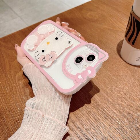 for iPhone 7 8 SE Kawaii Cartoon Cute Pink Phone Case，with Mirror, Makeup Mirror Phone Case, Pink Cute Girl Phone Case in Saudi Arabia