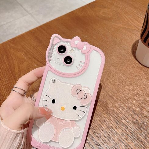 for iPhone 7 8 SE Kawaii Cartoon Cute Pink Phone Case，with Mirror, Makeup Mirror Phone Case, Pink Cute Girl Phone Case in Saudi Arabia