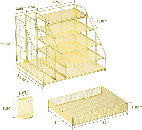 Marbrasse Desk Organizer with File Holder, 5-Tier Desk Organizers and Accessories with Drawer and 2 Pen Holder, Mesh Paper Letter Tray, Desktop Organizer and Storage for Office Supplies (Rose Gold) in Saudi Arabia