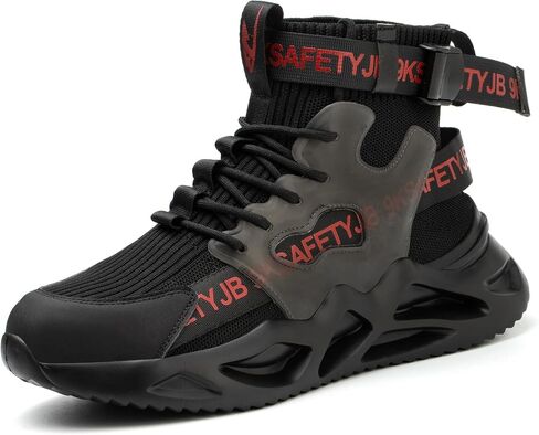 Steel Toe Shoes for Men Women Lightweight Work Sneakers Slip On Tennis Slip Resistant Comfortable Casual Breathable Composite Toe Non Slip Safety Shoes for Working Black-red in Saudi Arabia