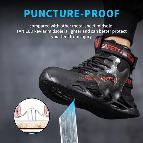 Steel Toe Shoes for Men Women Lightweight Work Sneakers Slip On Tennis Slip Resistant Comfortable Casual Breathable Composite Toe Non Slip Safety Shoes for Working Black-red in Saudi Arabia