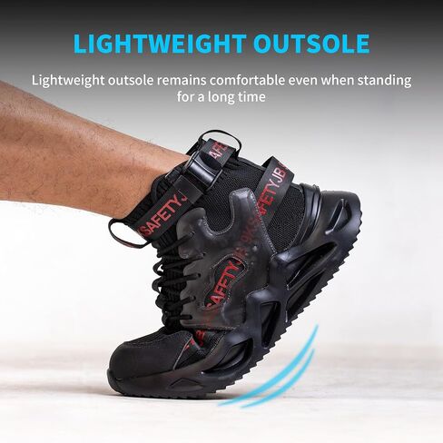 Steel Toe Shoes for Men Women Lightweight Work Sneakers Slip On Tennis Slip Resistant Comfortable Casual Breathable Composite Toe Non Slip Safety Shoes for Working Black-red in Saudi Arabia