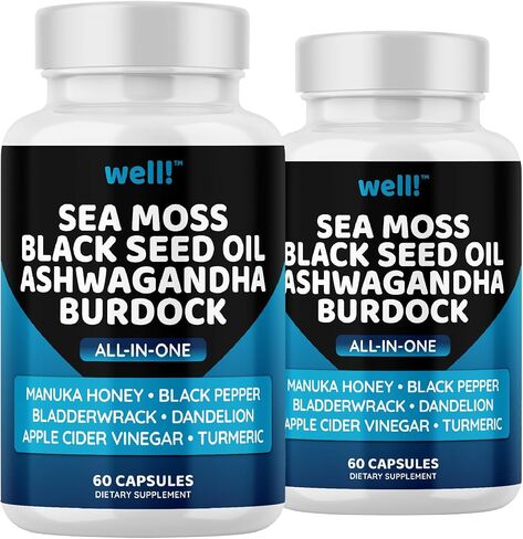 Sea Moss 3000, Black Seed Oil 2000, Ashwagandha 1000, Bladderwrack, Maca Turmeric - Manuka Honey, Dandelion & Black Pepper, Super Antioxidants Supplement in Saudi Arabia