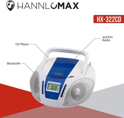 HANNLOMAX HX-322CD Portable CD Boombox with Radio, AM/FM Radio, Bluetooth, Aux-in, AC/DC Dual Power Source. (Battery not Included) (Red) in Saudi Arabia