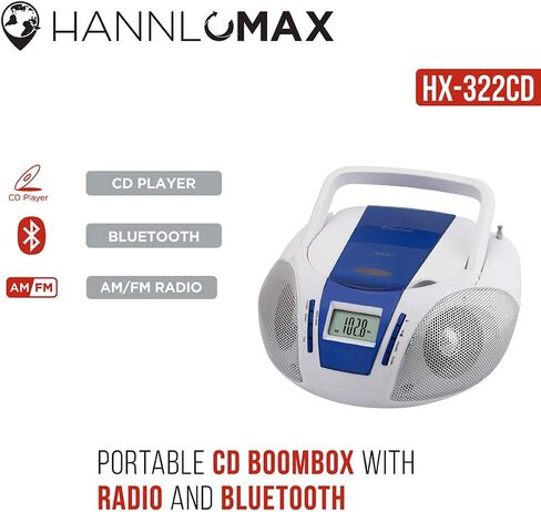 HANNLOMAX HX-322CD Portable CD Boombox with Radio, AM/FM Radio, Bluetooth, Aux-in, AC/DC Dual Power Source. (Battery not Included) (Red) in Saudi Arabia