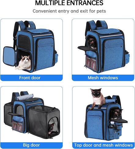 حقيبة ظهر Groxkox Cat Carrier حقيبة ظهر لحمل الحيوانات الأليفة، حقيبة ظهر لحمل الكلاب شبكية ناعمة الجوانب قابلة للتنفس للقطط والكلاب والجراء حتى 20 رطلاً، جانب مزدوج قابل للتوسيع حتى 17 × 13.5 × 36 بوصة in Kuwait