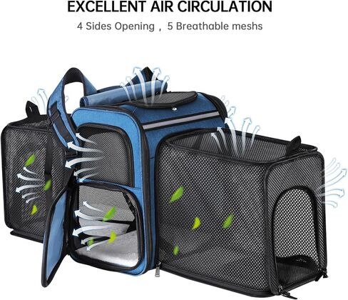 حقيبة ظهر Groxkox Cat Carrier حقيبة ظهر لحمل الحيوانات الأليفة، حقيبة ظهر لحمل الكلاب شبكية ناعمة الجوانب قابلة للتنفس للقطط والكلاب والجراء حتى 20 رطلاً، جانب مزدوج قابل للتوسيع حتى 17 × 13.5 × 36 بوصة in Kuwait