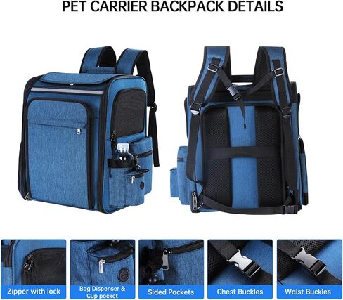 حقيبة ظهر Groxkox Cat Carrier حقيبة ظهر لحمل الحيوانات الأليفة، حقيبة ظهر لحمل الكلاب شبكية ناعمة الجوانب قابلة للتنفس للقطط والكلاب والجراء حتى 20 رطلاً، جانب مزدوج قابل للتوسيع حتى 17 × 13.5 × 36 بوصة in Kuwait