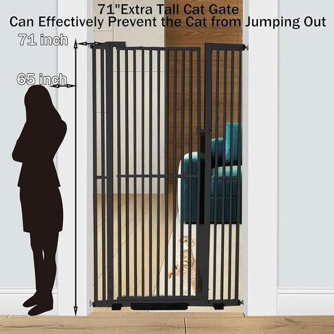 SHYUJAJIE 71 inch Extra Tall Cat Pet Gate Baby Gate Adjustable 29.13" and 45.63" Wide Pressure Mounted Walk Through Swing Safety Pet Gates Child Gate for Stairs, Doorway, House (71 * 45inch) in Saudi Arabia