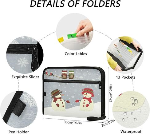 Gnome Winter Snow 13 Pockets Expanding File Folder with Labels, Lantern Light Accordian File Organizer with Zippers for Home Office School Supplies,A4 Letter Size Portable Filing Folders in Saudi Arabia