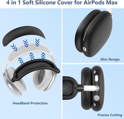 [4 in 1] Silicone Case Cover for AirPods Max USB-C (2024), Anti-Scratch Sweat-Proof Ear Pad Case Cover/Ear Cups Cover/Headband Cover Accessories Silicone Protector for AirPods Max Headphones (Stone) in Saudi Arabia