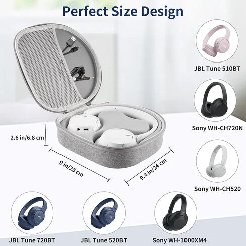 حافظة لهاتف Sony WH-CH520 WH-CH720N WH-1000XM4 WH-CH510، JBL Tune 510BT 520BT 720BT 710BT سماعات رأس لاسلكية بخاصية إلغاء الضوضاء، حقيبة سفر تحمل غطاء مع دعم داخلي قابل للإزالة (أسود) in Saudi Arabia