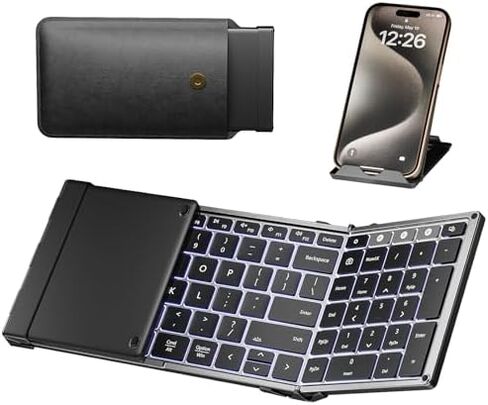 ProtoArc Backlit Foldable Keyboard, XK01 Plus Folding Portable Bluetooth Keyboard for Travel, Full Size External Wireless Keyboard with Backlight for iPad Tablet Laptop - Gray Connect Button in Saudi Arabia