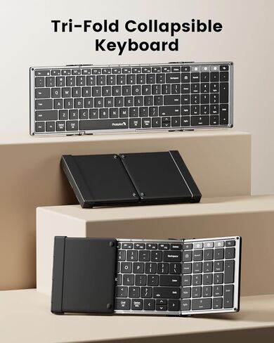 ProtoArc Backlit Foldable Keyboard, XK01 Plus Folding Portable Bluetooth Keyboard for Travel, Full Size External Wireless Keyboard with Backlight for iPad Tablet Laptop - Gray Connect Button in Saudi Arabia