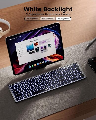 ProtoArc Backlit Foldable Keyboard, XK01 Plus Folding Portable Bluetooth Keyboard for Travel, Full Size External Wireless Keyboard with Backlight for iPad Tablet Laptop - Gray Connect Button in Saudi Arabia