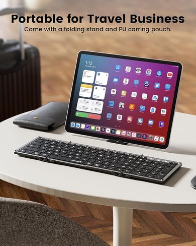 ProtoArc Backlit Foldable Keyboard, XK01 Plus Folding Portable Bluetooth Keyboard for Travel, Full Size External Wireless Keyboard with Backlight for iPad Tablet Laptop - Gray Connect Button in Saudi Arabia