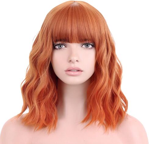 Mixed Blue Wig Women Short Wavy Wig Teal Wig with Bangs Teal Blue Bob Wig Women Girls Heat Resistant Synthetic Fiber Cosplay Costume Wig (Mixed Blue) in Saudi Arabia