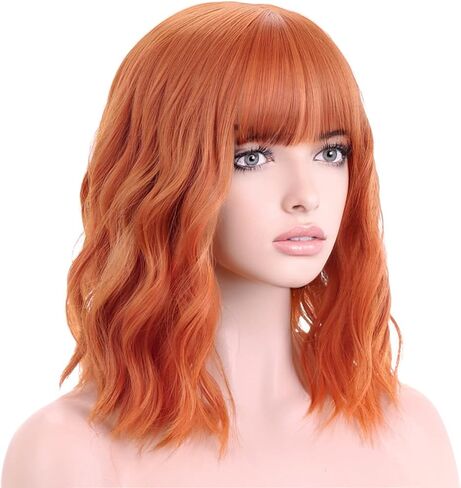 Mixed Blue Wig Women Short Wavy Wig Teal Wig with Bangs Teal Blue Bob Wig Women Girls Heat Resistant Synthetic Fiber Cosplay Costume Wig (Mixed Blue) in Saudi Arabia