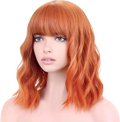 Mixed Blue Wig Women Short Wavy Wig Teal Wig with Bangs Teal Blue Bob Wig Women Girls Heat Resistant Synthetic Fiber Cosplay Costume Wig (Mixed Blue) in Saudi Arabia
