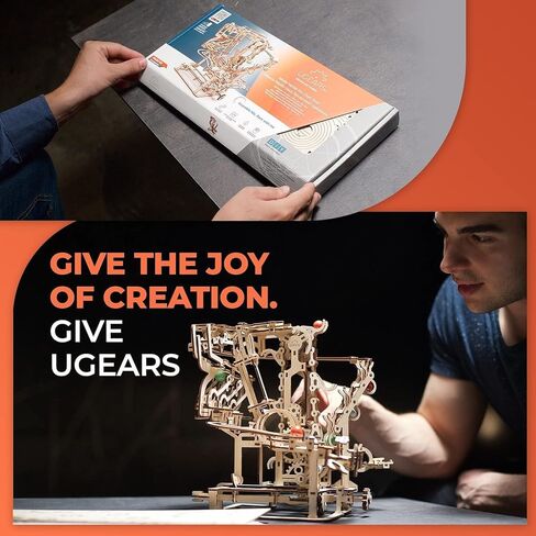 UGEARS 3D Puzzle Marble Run Chain - Creative 3D Wooden Puzzles for Adults with Rubber Band Motor - Marble Run Chain Wood Model Kit - Unique Wooden Puzzle - 3D Puzzles for Adults and Kids Building Kit in Saudi Arabia